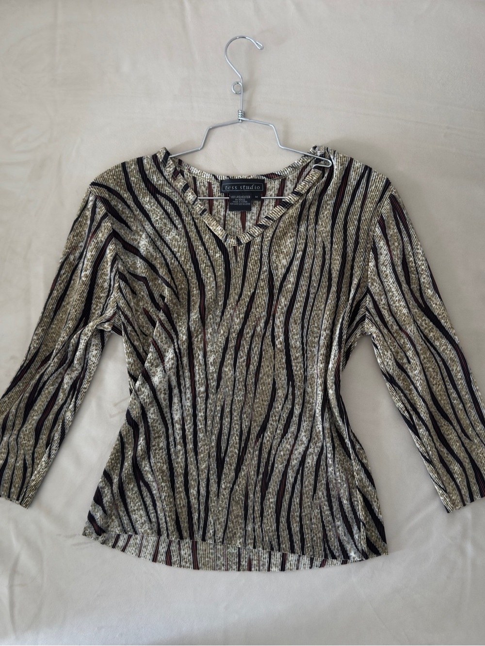 Zebra Print Beige & Black V-Neck Top